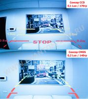 CarMedia CM-7572S-LED-PRO CCD-sensor Night Vision (ночная съёмка) с линиями разметки (Линза-Стекло) Цветная штатная камера заднего вида для автомобилей Chevrolet Aveo (2012-), Trail Blaser, Cruze hatch / Cadillac SRX / Opel Mokka в плафон подсветки номера. Изображение 4